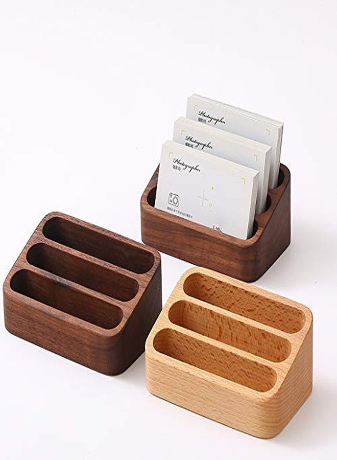 Sizikato Wooden Business Card Holder for Desk, 3 Card Slots Business Card Display Holder Stand - Image 4